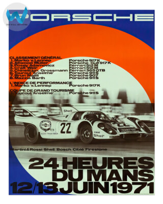 1971 Le Mans 24 Hours Porsche Poster - Racing Wall Art - 12X16