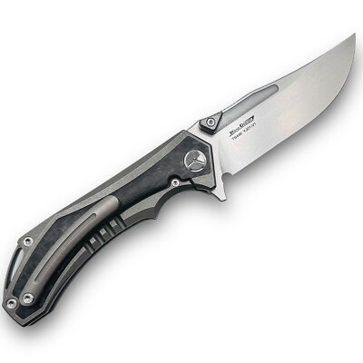 TWOSUN TS446 FLIPPER FOLDING KNIFE YJ01-V1  BLADE TITANIUM CARBON FIBER HANDLE