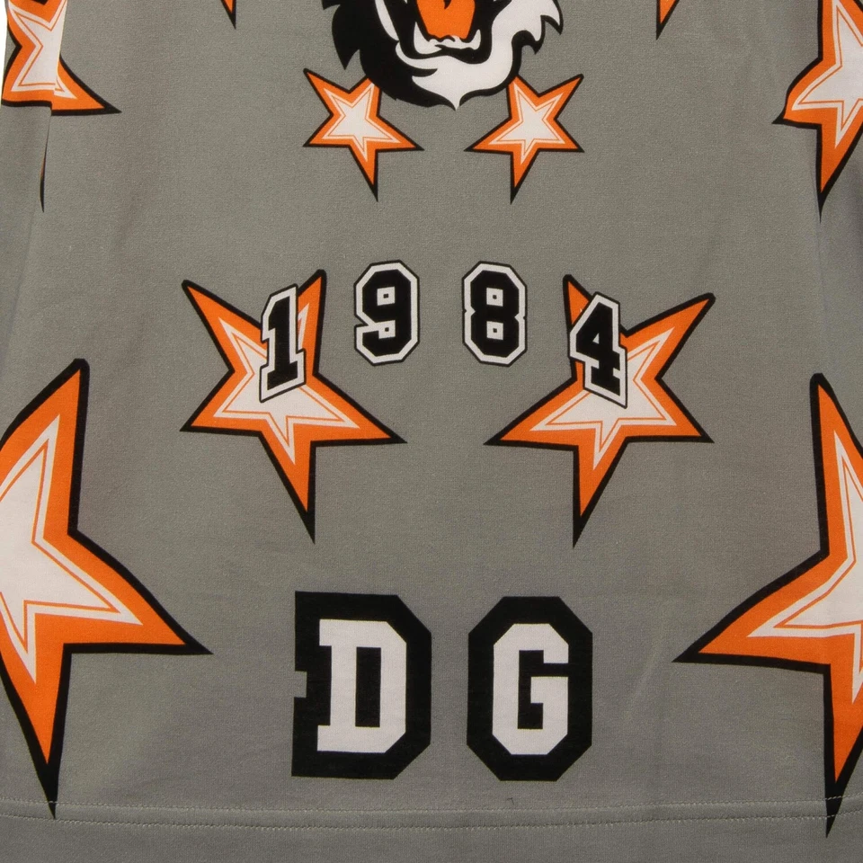Camiseta de algodão tamanho grande logotipo DOLCE & GABBANA Star Tiger 62 DG cinza laranja - Imagem 4 de 4