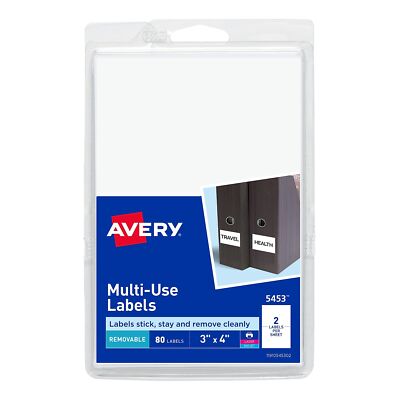 Avery Removable Multi-Use Labels 3 x 4 White 80/Pack 05453