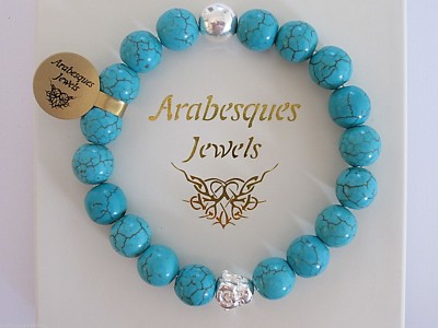 ARABESQUES SILVER 925/TURQUOISE STERLINA MILANO SPIRITUAL BUDDHA BRACELET/BANGLE