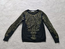 Ladies Glamorous Black & Gold Sparkle Jumper Fleur De Lys Type Pattern Size 8