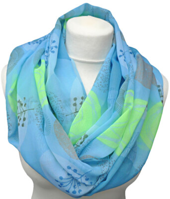 leichter Damen Loop Schal blau neon gelb grün orange Blumen Punkte Kreise 289 b