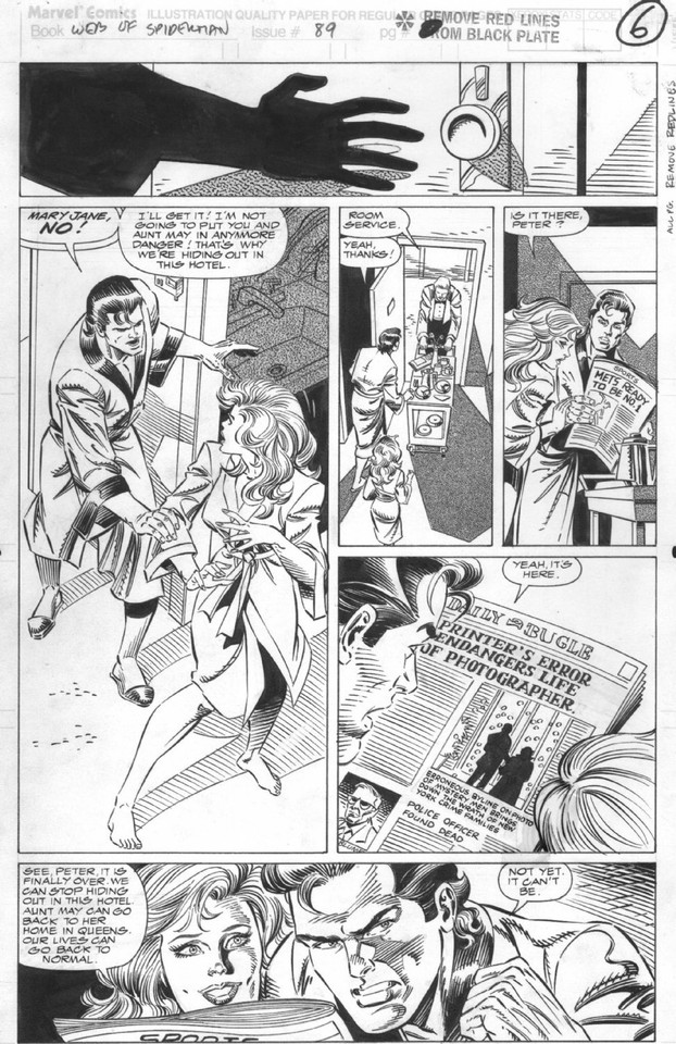 ALEX SAVIUK - Web of Spider-Man #89 pg 6, Peter Parker & Mary Jane at hotel Comic Art