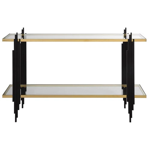 Uttermost Empire Contemporary Iron Metal/Glass Console Table in Gold/Clear - Picture 3 of 6