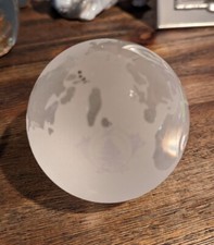 Clear WORLD MAP GLOBE Etched Glass Paperweight