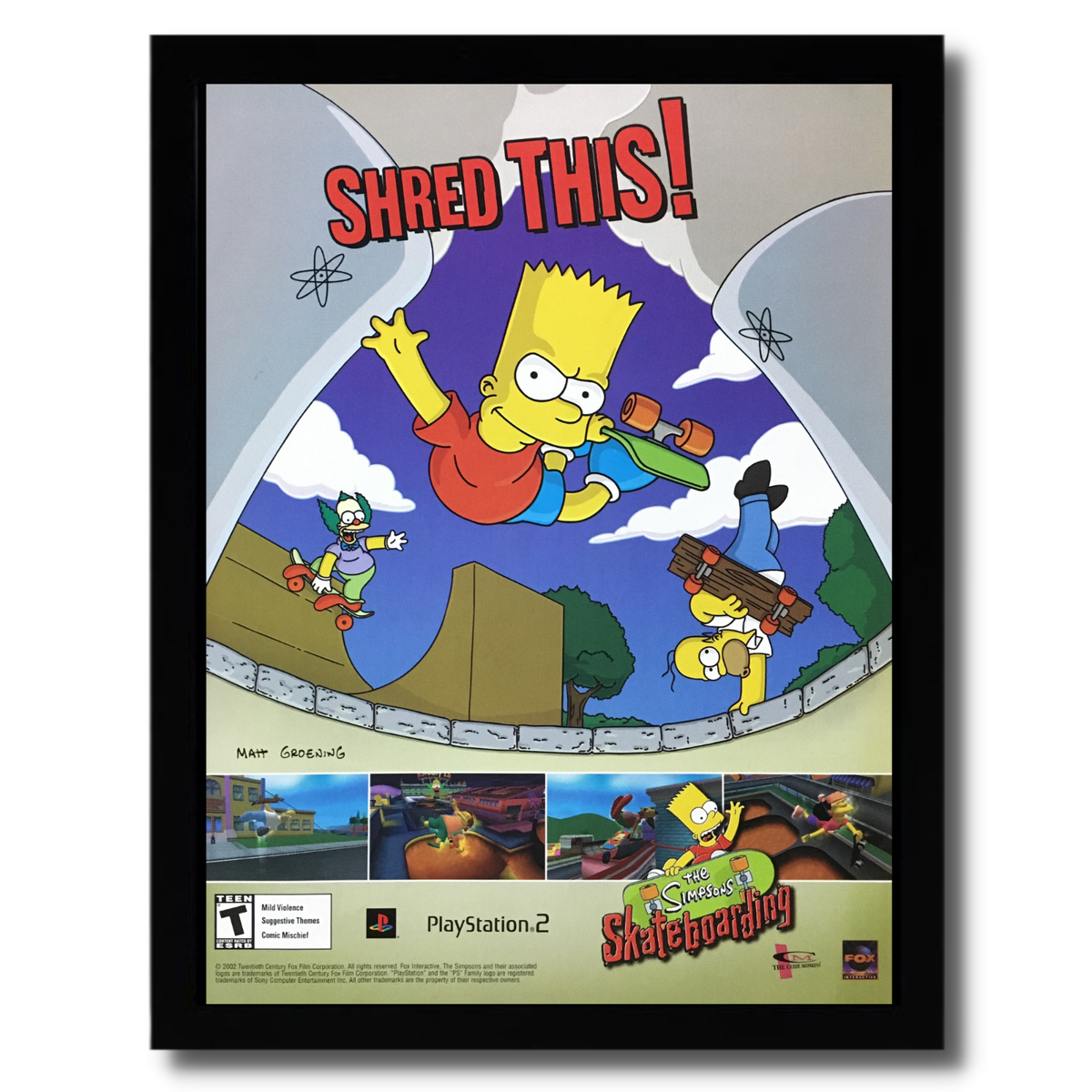2002 The Simpsons Skateboarding Framed Print Ad/Poster Official