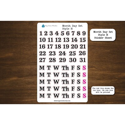 Month Day Set Planner Stickers | Day Numbers and Weekday Header Stickers Style H