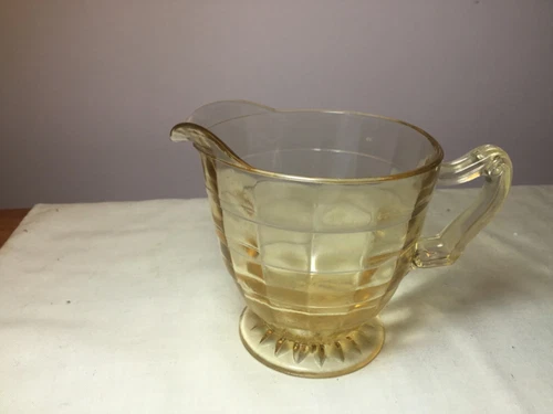Anchor Hocking BLOCK OPTIC YELLOW FOOTED Scroll Handled CREAMER  - 1929 -1933