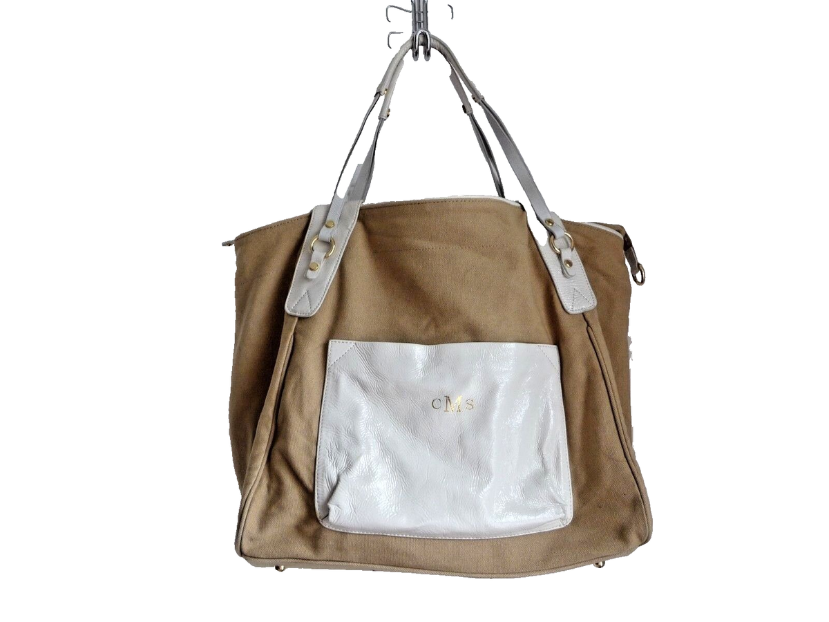 BOULEVARD Sunday Tote Shopper Overnight Carry All Tan Canvas White