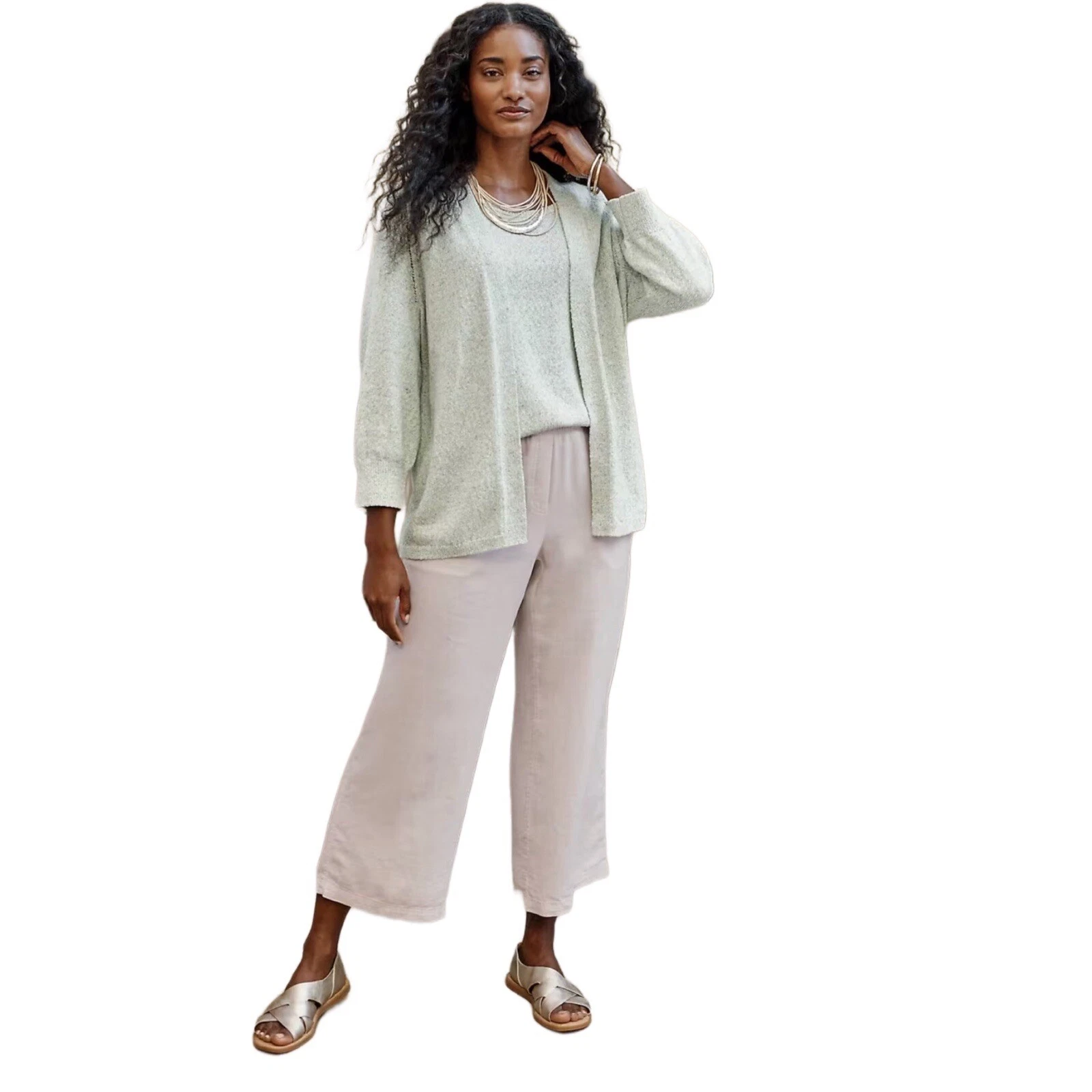J. Jill Love Linen Pants Womens L Petite Beige Capri Straight Leg Pockets Boho