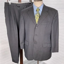Lord West Suit Men 40S 34Wx25L Gray White Check Classic Career Cuffs Wool 2pc
