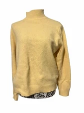 Crystal Kobe Wool/Angora Rabbit Hair Yellow Mock Neck Sweater Women’s Large