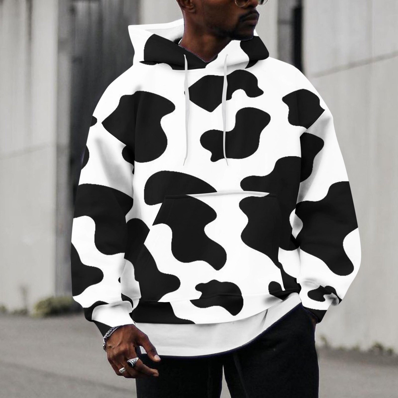 Designer Hoodies for Men Male Casual Cow Print Hoodies Drawstring Long  Sleeve | eBay
