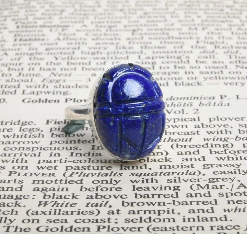 Кольцо скарабея с лазуритом, кольцо ручной работы из египетского серебра с скарабеем, женское кольцо - Изображение 3 из 4