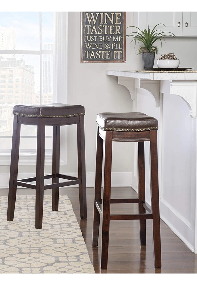 Linon Claridge 32.5" Wood Bar Stool in Bronze - Image 3 of 4
