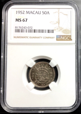 NGC鑑定 MS65 1952年 マカオ 50アヴォス銀貨 1952 Portuguese Macau, 50 Avos, NGC MS 67, KM-3, Superb Example | eBay