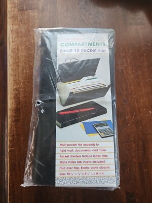 WT Rogers File Folders Small 12 Pocket Expanding Black NEW
