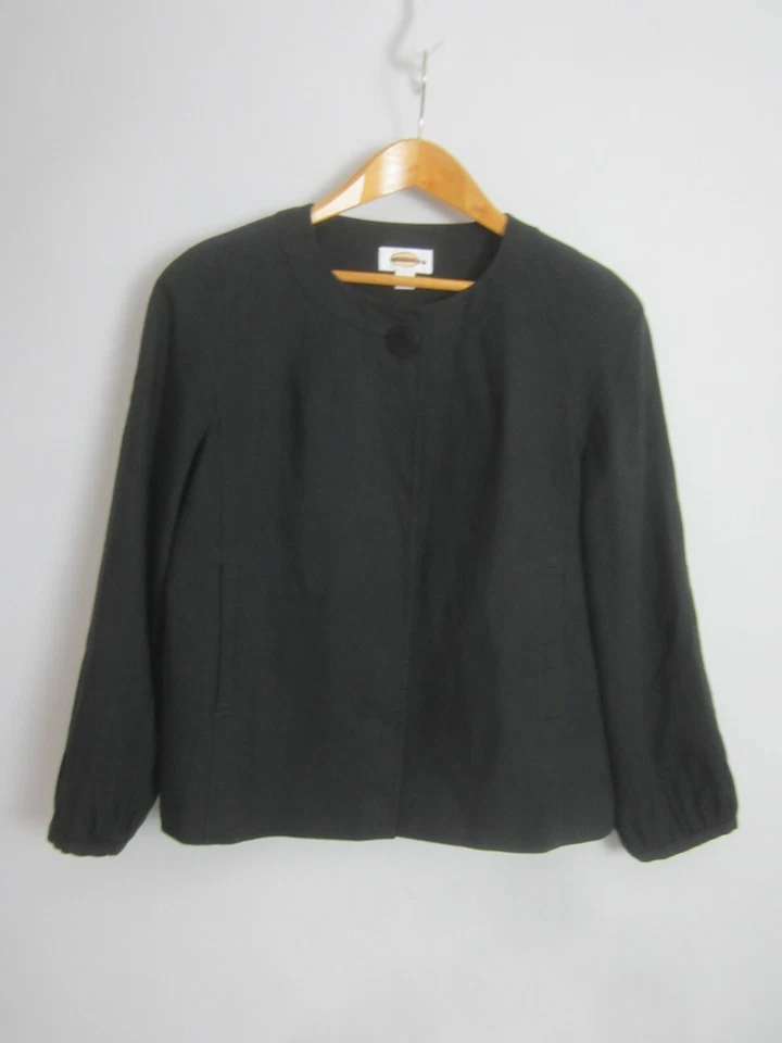 Blazer Talbots Mujer 6 Negro LS Lino Lana Seda Forrado Bolsillos Cortos Recortados S Foto 4 de 4