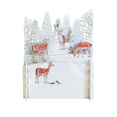 ALLJOY DESIGN Pop Up 3D Christmas Card Snowy Winter Deer Freestanding Xmas Greeting Cards
