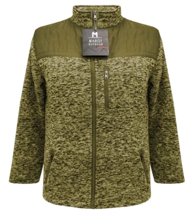 Marqt Mens Sherpa Lined Sweater Fleece Jacket - Olive Green Small