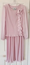 1970s DARCY Bubble Gum Pink Pleated Ruffled Drop Elastic Waist Tulip Style Dress