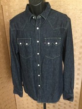 Levis Mens Denim Western Shirt L Slim Fit Sawtooth Pockets Pearl Snaps Rodeo