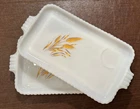 Set of 2 – Vintage Fire King Wheat Design Milk Glass Snack Plates