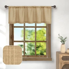 Burlap Color Linen Window Valance for Kitchen 3 Inch Rod Pocket Semi Sheer Pr...