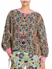 Alice + Olivia Amirah Drawstring Hem Floral Paisley Cotton Sweatshirt Size S/P