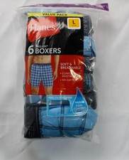 Hanes Men's Moisture-Wicking Plaid Boxer Shorts 6 Pack NN7 Multicolor Large NWT