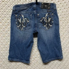 Miss Me Bermuda Jean Short Women Sz 30 Blue Denim Bling Cotton Blend JP6073M