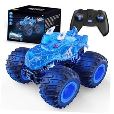 Remote Control Car, 2.4GHz Monster Trucks Toys with Light Spray, Dinosaur-blue