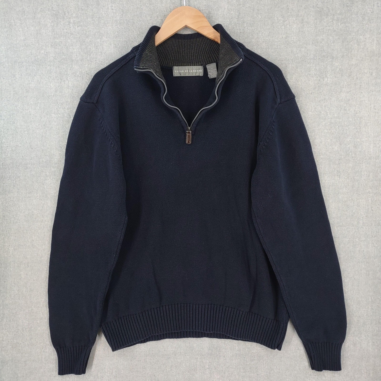 Oscar de la Renta Sweater Mens Large Quarter Zip Pullover Classic Knit Casual