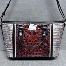 Brahmin Mini AsherPecan Antonia Leather Crossbody Brown Silver NWT