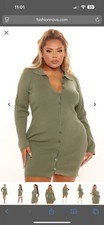 Fashion Nova Long Sleeve Sweater Mini Dress Womens Size XL Green NWT