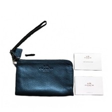 COACH DOUBLE CORNER ZIP WRISTLET IN BLUE PEBBLE LEATHER AUTHENTIC