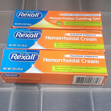 Lot of 3 Rexall Max Strength Hemorrhoidal Cream 1 oz + Cooling Gel 0.9 oz Aloe