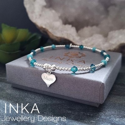 Sterling Silber Perlen Stack 925 Armband Blau Swarovski Beads MUM Charm INKA
