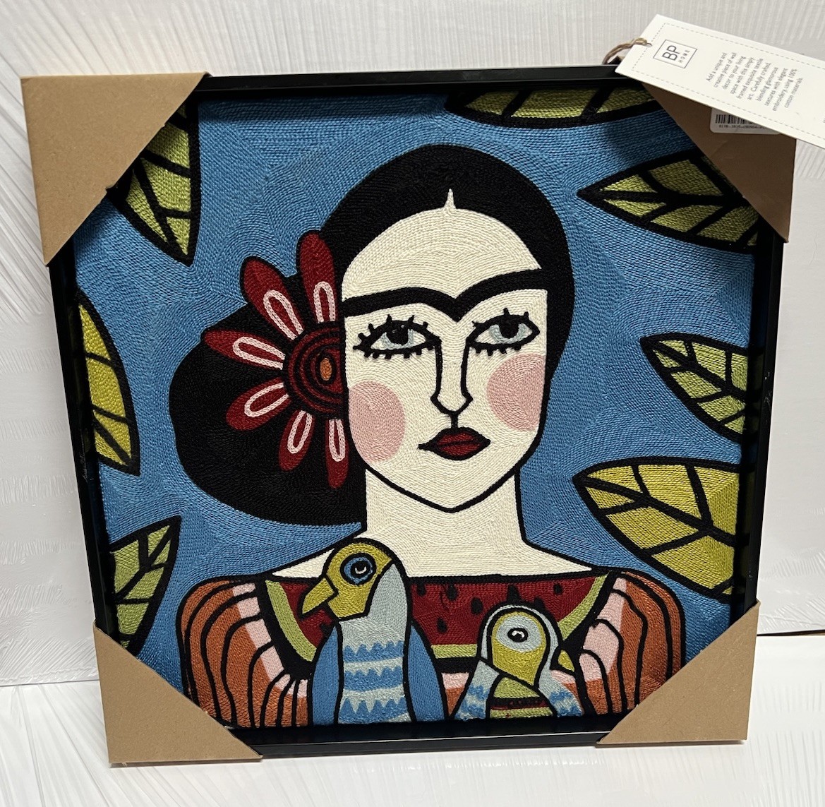 BP Home Woven Embroidered Textile Wall Art Frida Kahlo Style Boho Decor 16.5”