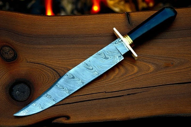 Handmade Damascus Steel Jim Bowie - Hunting Survival Tactical Knife W/ Sheath