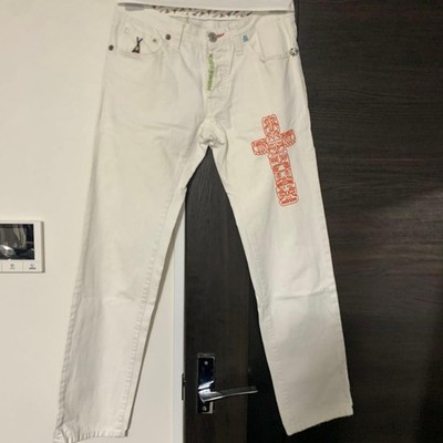 Dsquared２White Denim Pants Embroidery Vintage Men's Denim   Rare   Popular Brand