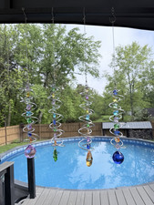 Set of 4 Multicolor Spiral Metal Glass Suncatchers Hanging Outdoor/Indoor Decor