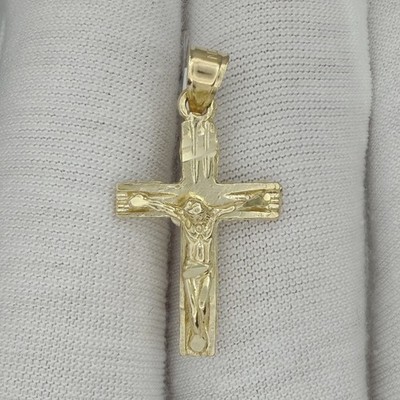 10k Yellow Gold Diamond-Cut Unisex Cross Crucifix Religious Charm Pendant