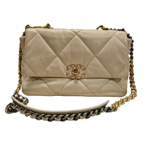 Chanel 19 Large Cream Leather Flap Bag w/ Box & Dust Bag - Excellent Condition