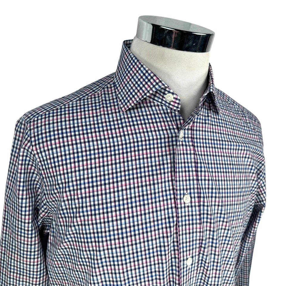 Luciano Barbera Shirt Mens Large Blue Pink Gingham Long Sleeve Button-Up Cotton - Image 2 of 4