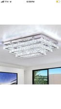 Modern Crystal LED Ceiling Light Fixture 20 Rectangular Flush Mount Chandelier