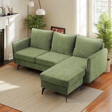 L-Shaped Corner Sofa Green Convertible Sectional Couch for Living Room Apartment
