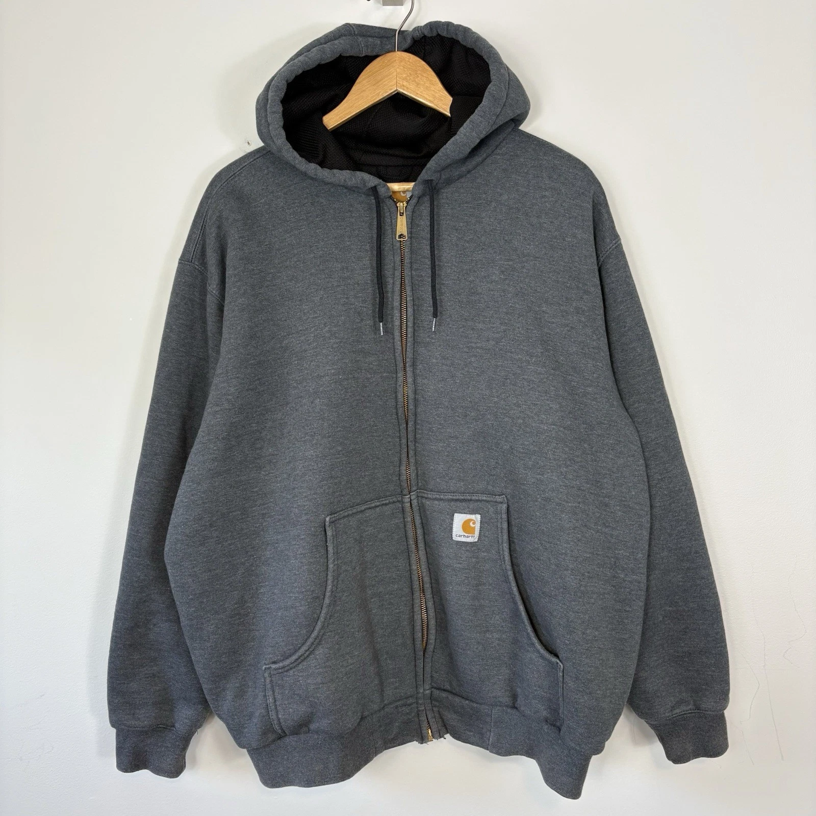 Vtg Carhartt J149 CHH Hoodie Mens 2XL Charcoal Heather Thermal Lined Zip Jacket