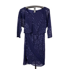 Vince Camuto Sequin Cocktail Party Dress SZ 8 Sheer Dolman Sleeve Art Deco Retro